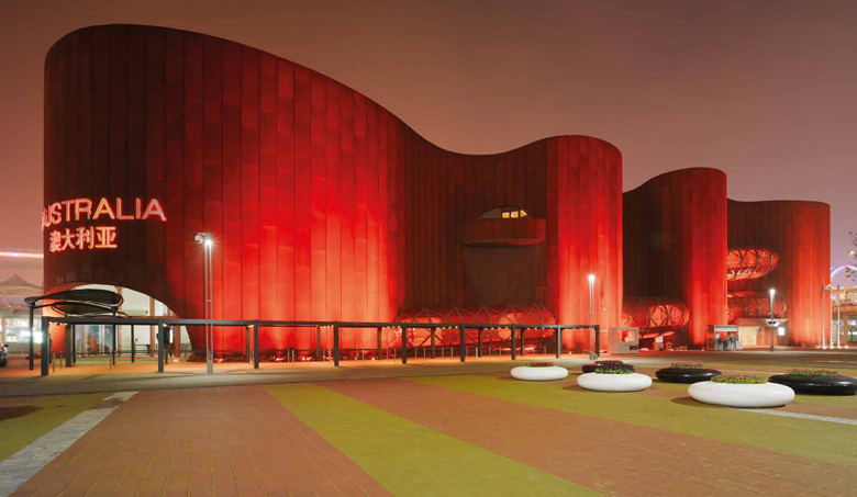 The Australian Pavilion at World Expo 2010 Shanghai, China resembles a monolith, thanks to the precision of BlueScope Facade Solutions Azure™ panels.