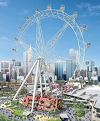 Artist impression of Melbourne's latest attraction, the Southern Star Observation Wheel at Waterfront City, made from 650 tonnes of grade 350 XLERPLATE� steel.