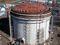 Huge LNG tanks like this, manufactured from XLERPLATE® steel, will hold gas from the Pluto field.