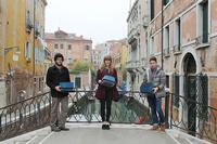 Super Studio competition winners Ben Kazacos, Phoebe Baker-Gabb and Brock Hogan on their trip to Venice, courtesy of BlueScope Steel.