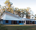 North-east terrace of the 3 bedroom, sustainable Ecobode home in Keinbah, NSW.