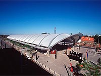 The roof of the Olympic Park Railway Station, NSW, is made from ZINCALUME&reg; steel comprising 18 arched steel frames in a folded vault configuration.