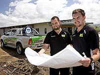 Jared Hinkley (left) and Terry Styles of Ascent Building Solutions, a member of the STEEL BY&trade; Brand Partnership Program, which installs roofing made from COLORBOND&reg; steel and ZINCALUME&reg; steel.