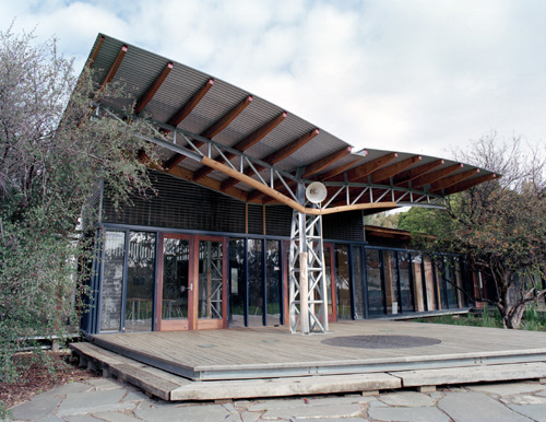 Living Kaurna Cultural Centre at Marion, South Australia. Sheeting made from COLORBOND® steel in the colour Windspray® was used to create the ceilings and walls.