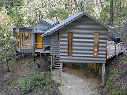 Cladich Pavilions, nestled in the Adelaide Hills. The wall and roof cladding is made from COLORBOND® steel in the colour Woodland Grey®