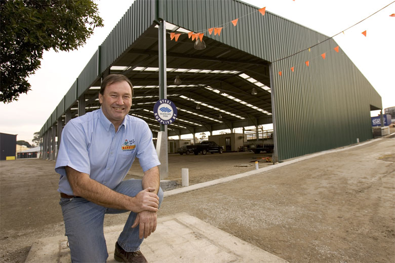 Bayside Steel Structures' owner Malcolm Robertson outside the Woodchop Pavillion at Melbourne Showgrounds