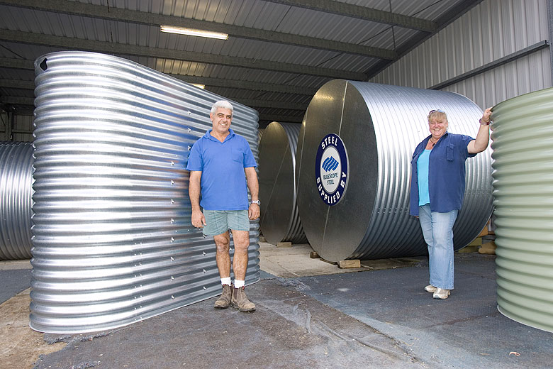 Owners Tony and Michelle Kounnas say Cessnock Tank Works, a member of the STEEL BY™ Brand Partnership Program, is growing rapidly, manufacturing around 60 round and slim tanks a month.