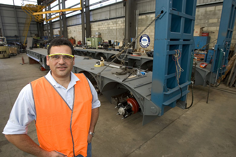 Jim Xidis of Brentwood Trailers, a member of the STEEL BY™ Brand Partnership Program, with a low loader