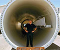 Keppel Prince Engineering General Manager Steve Garner, inside a wind tower made from XLERPLATE&reg; steel. The wind towers will be located at Challicum Hills wind farm near Ararat, Vic.