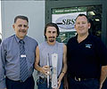 Mission Australia Maitland Team Leader John Gornall & SBS Australia Newcastle Manager Mike Pearl with a course graduate