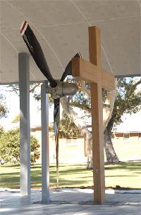 The RAAF memorial in South Australia incorporates the shape of an aircraft hangar, a propeller and a cross.