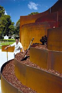 Jamie Durie with his sculpture made from recycled steel